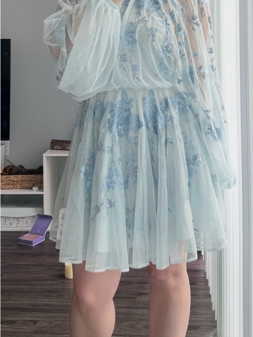 ASOS Pale Blue Floral Embroidered Tulle Skater Skirt